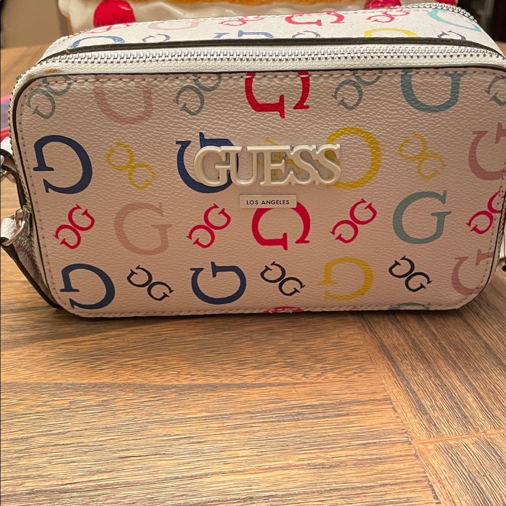 Guess Beige Multicolor Logo Crossbody Bag